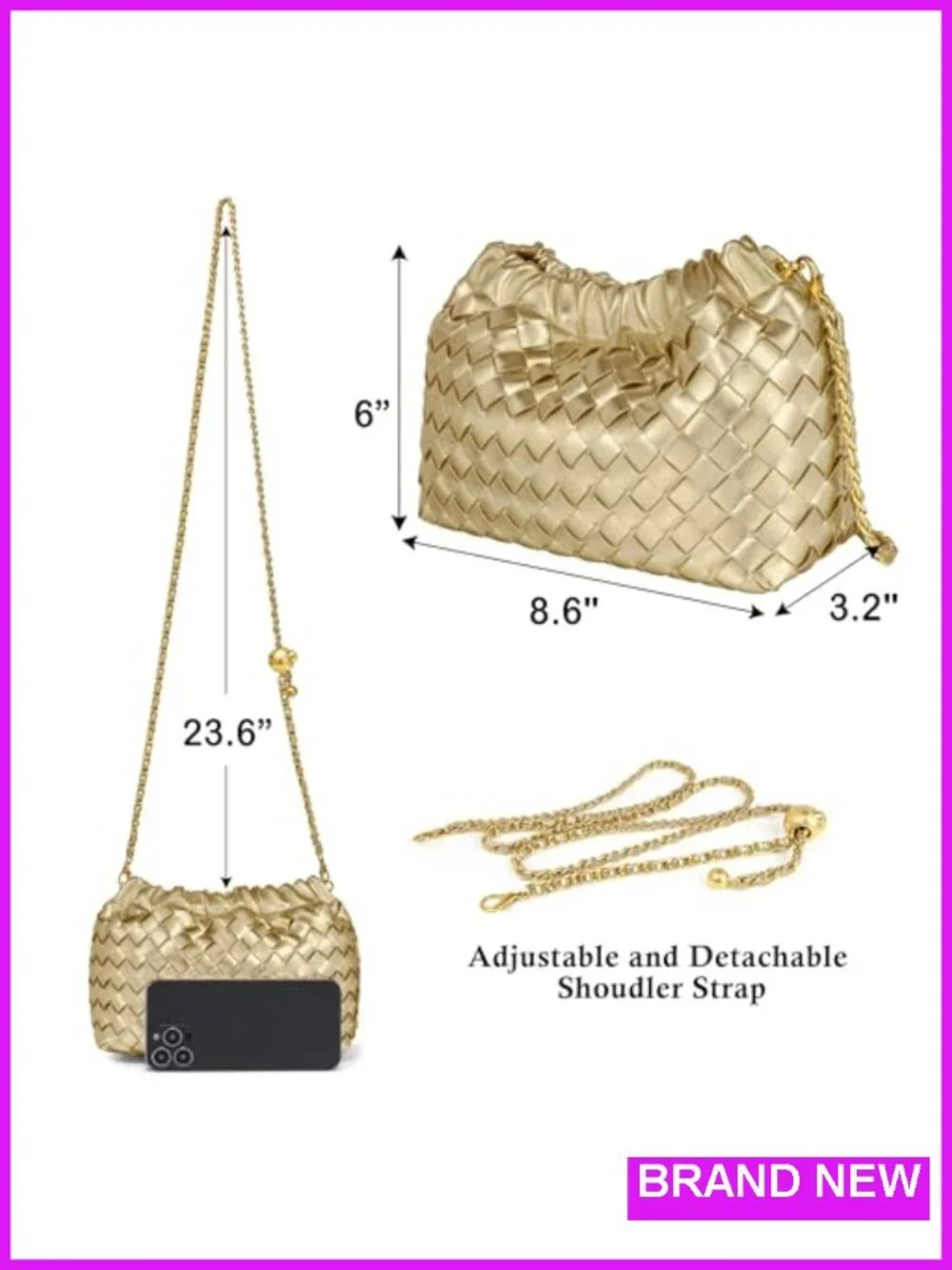 Woven Faux Leather Crossbody Hobo Bag with Ruched Design, Adjustable Strap,